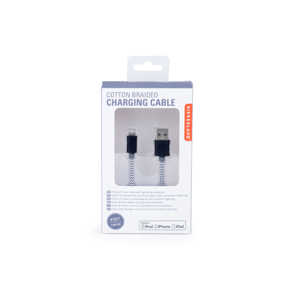 Kikkerland Novelty Black Chevron Cotton Braided Charging Cable