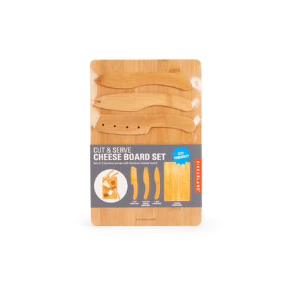 Kikkerland Novelty Cut & Serve Bamboo Cheese Board Set