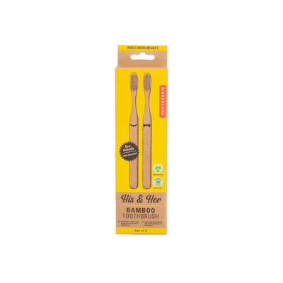 Kikkerland Novelty His & Hers Bamboo Toothbrush Set