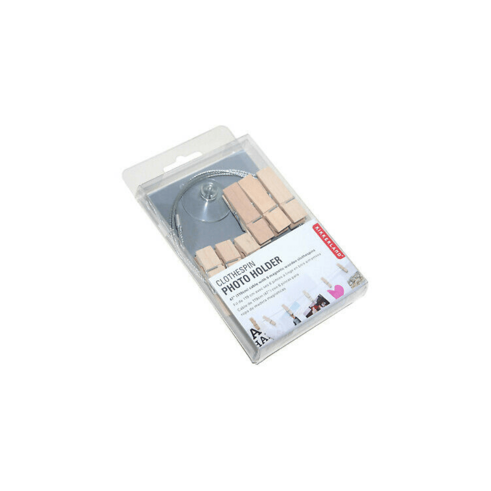 Kikkerland Novelty Photo Holder Wire With 6 Wood Clothespins