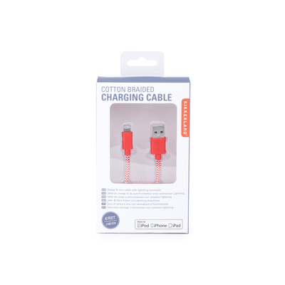 Kikkerland Novelty Red Chevron Cotton Braided Charging Cable