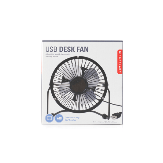 Kikkerland Novelty USB Metal Desk Fan - Black