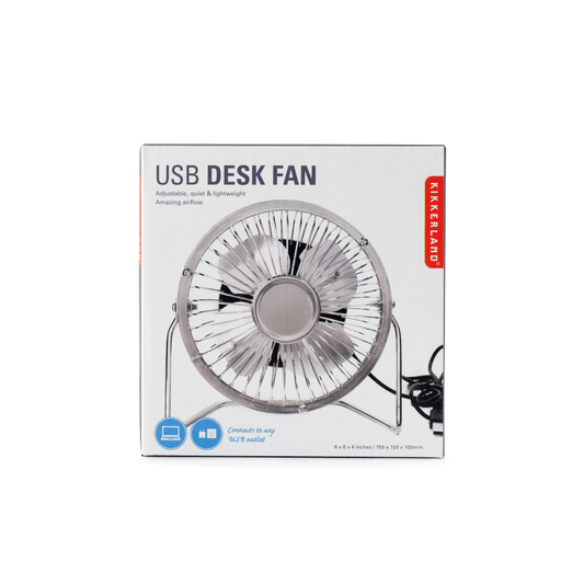 Kikkerland Novelty USB Metal Desk Fan - Silver