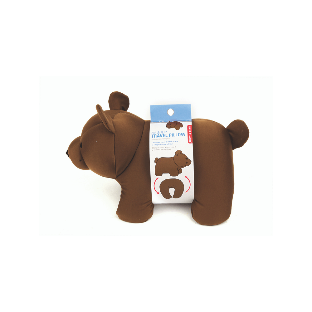 Kikkerland Novelty Zip And Flip Bear Head Rest Brown