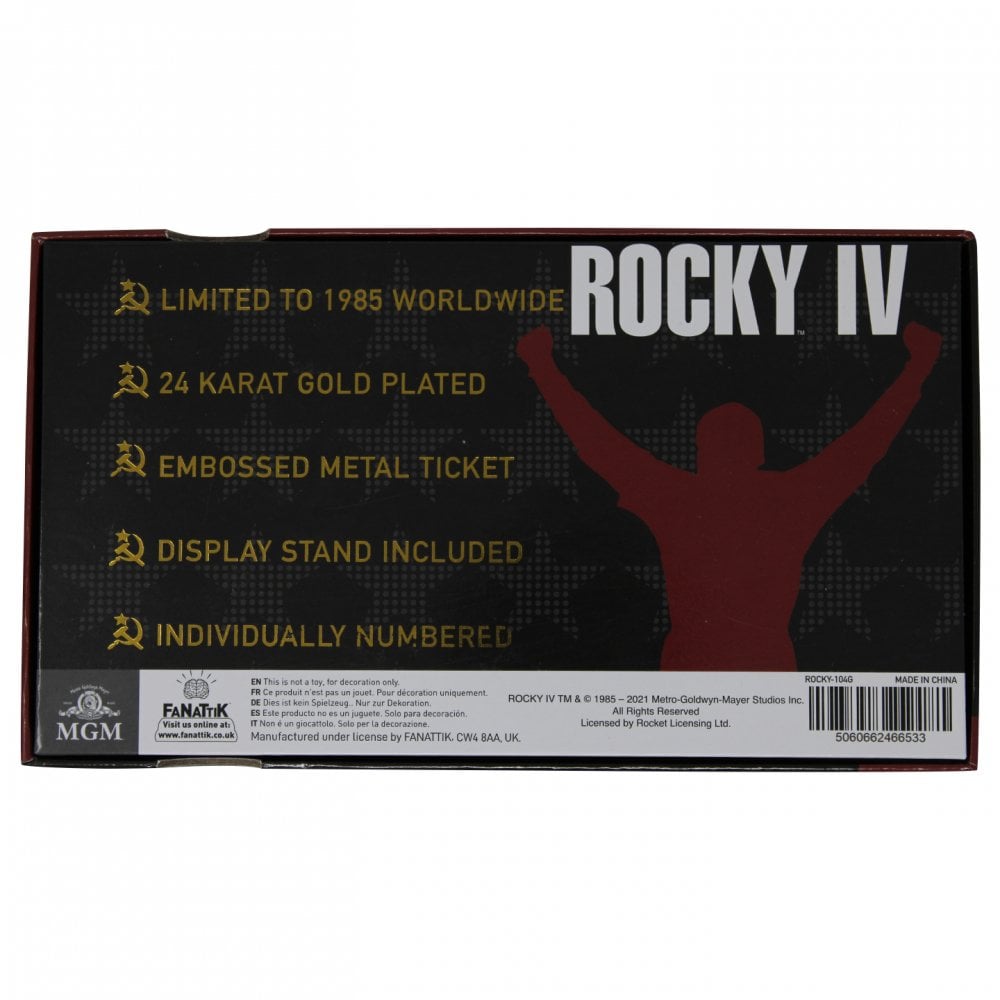 Rocky IV Ivan Drago 24K Gold Plated Limited Edition Fight Ticket